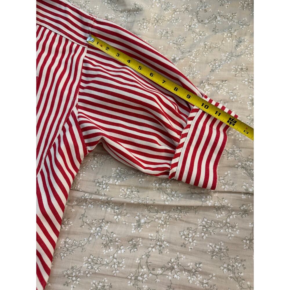Fate Red White Striped Ruffle Hem Button Down Blouse Size Small Elbow Sleeve - Picture 6 of 9